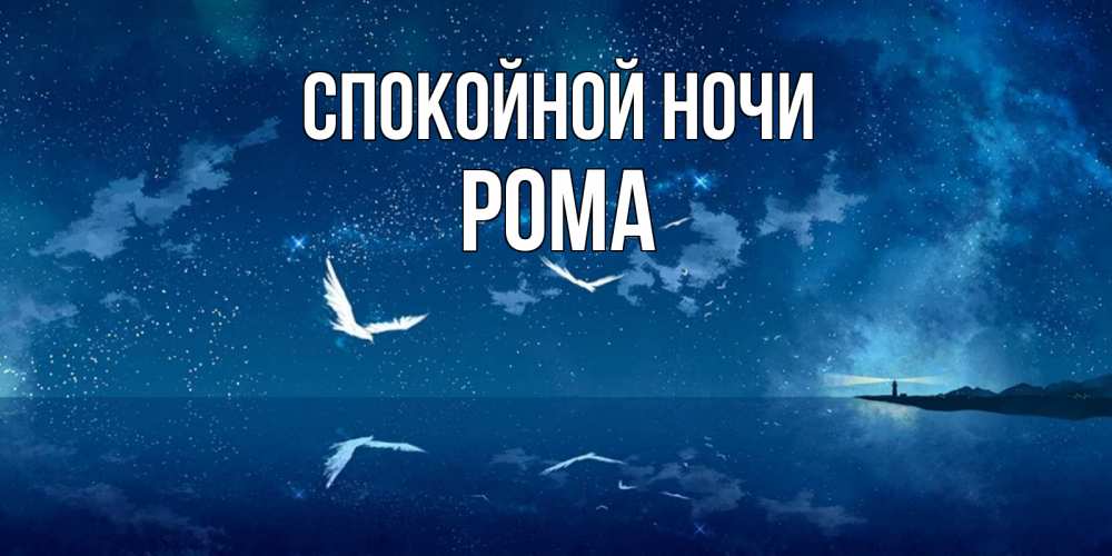 Открытка на каждый день с именем, Рома Спокойной ночи птицы летят на фоне ночного неба Прикольная открытка с пожеланием онлайн скачать бесплатно 