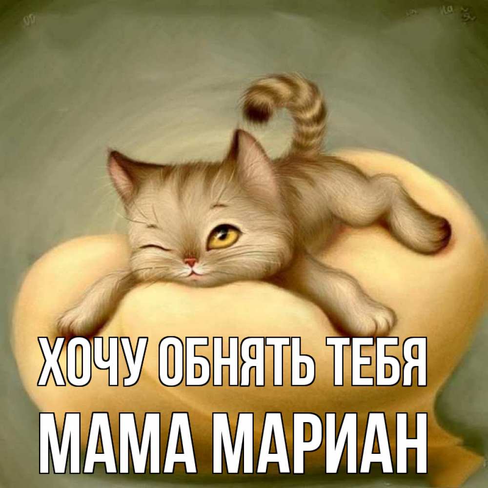 Открытка на каждый день с именем, Мама-Мариан Хочу обнять тебя кошечка Прикольная открытка с пожеланием онлайн скачать бесплатно 