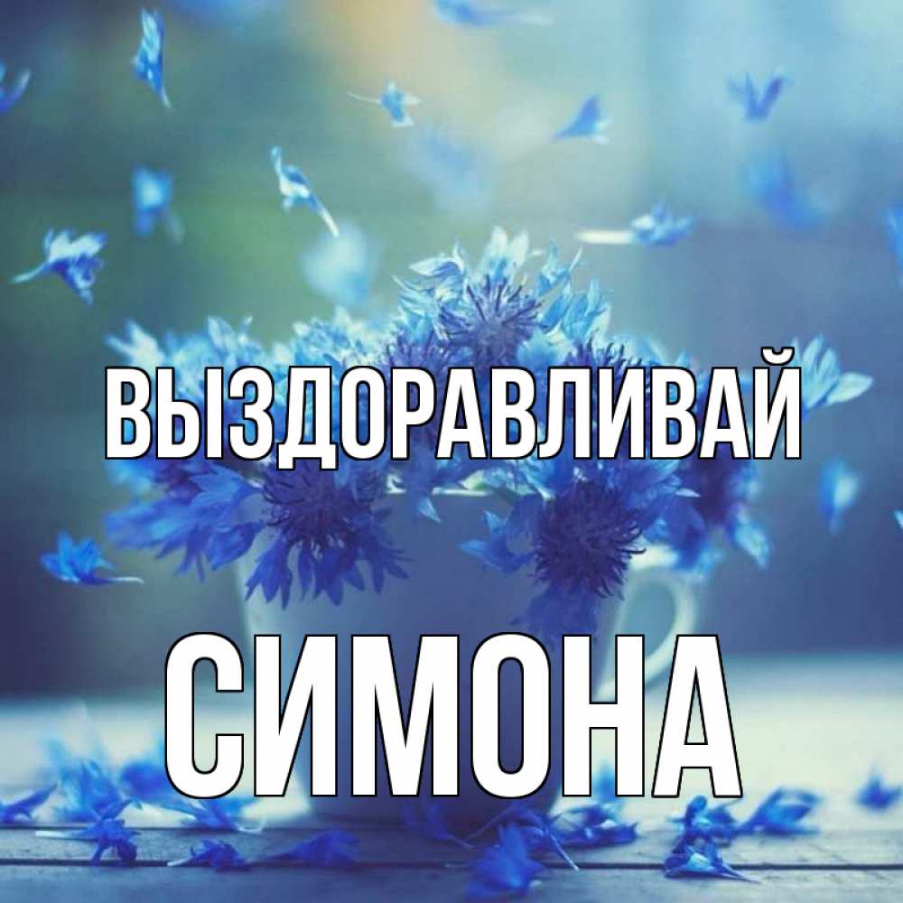 Открытка на каждый день с именем, Симона Выздоравливай кружка с зельем и цветами Прикольная открытка с пожеланием онлайн скачать бесплатно 