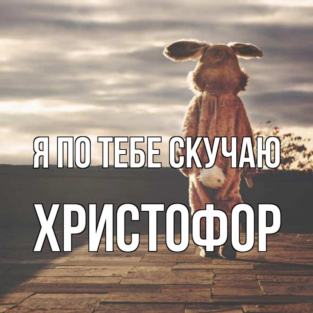 Открытка на каждый день с именем, Христофор Я по тебе скучаю даже в костюме зайца Прикольная открытка с пожеланием онлайн скачать бесплатно 