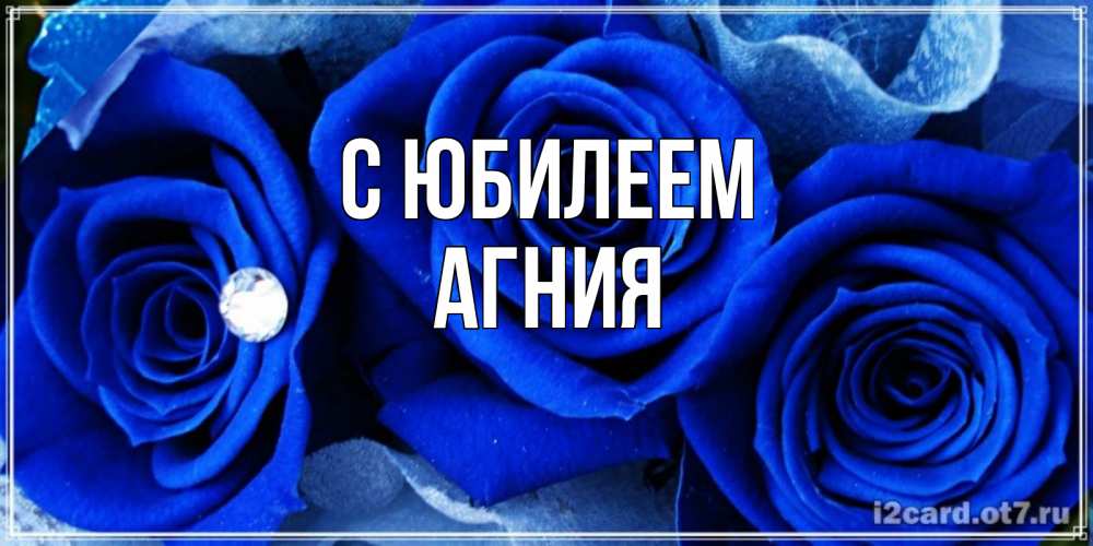 Открытка на каждый день с именем, Агния С юбилеем синие розы в росе Прикольная открытка с пожеланием онлайн скачать бесплатно 