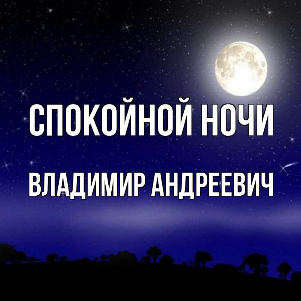 Открытка на каждый день с именем, Владимир-Андреевич Спокойной ночи ночное небо и лесная опушка при свете луны Прикольная открытка с пожеланием онлайн скачать бесплатно 