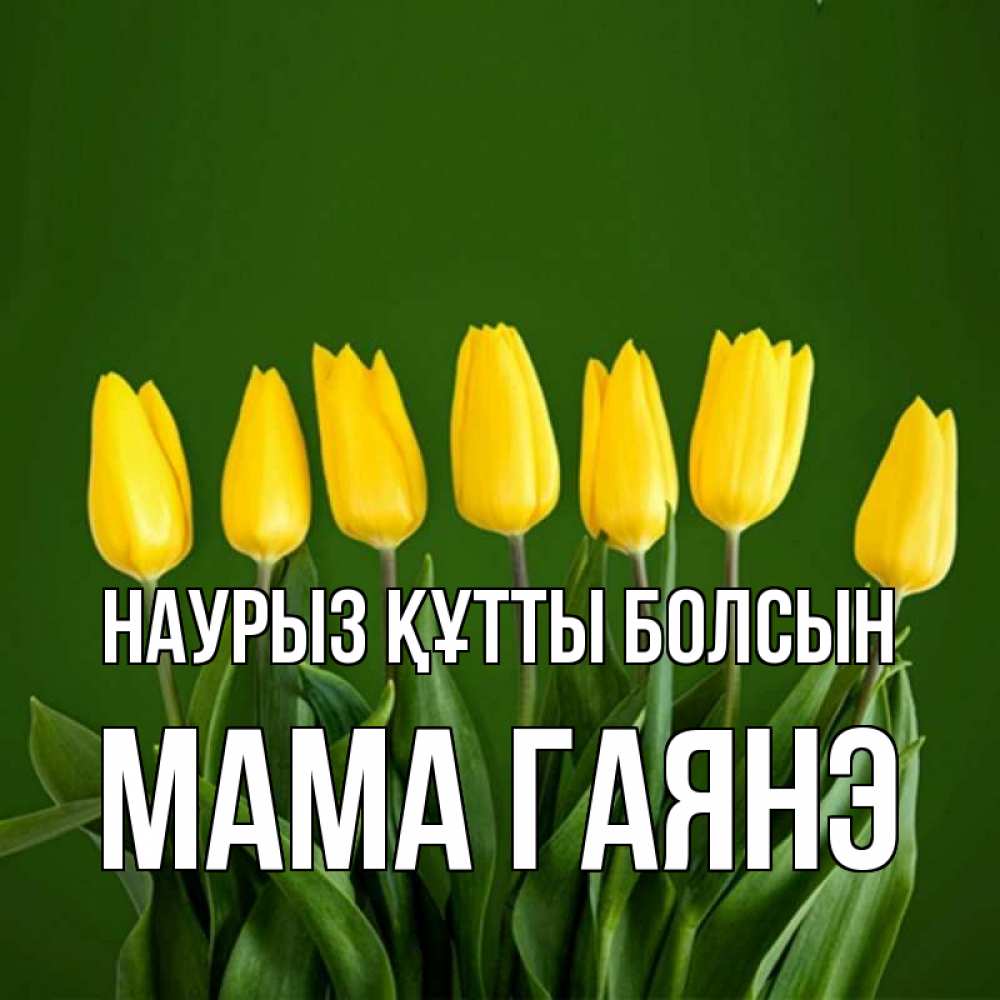 Открытка на каждый день с именем, Мама-Гаянэ Наурыз құтты болсын желтого цвета 3 Прикольная открытка с пожеланием онлайн скачать бесплатно 