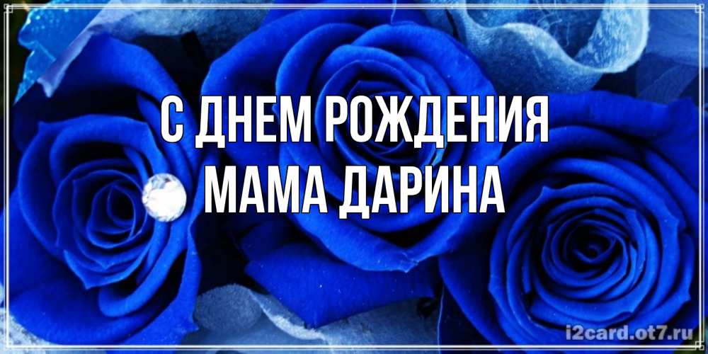 Открытка на каждый день с именем, Мама-Дарина С днем рождения синие розы в росе Прикольная открытка с пожеланием онлайн скачать бесплатно 