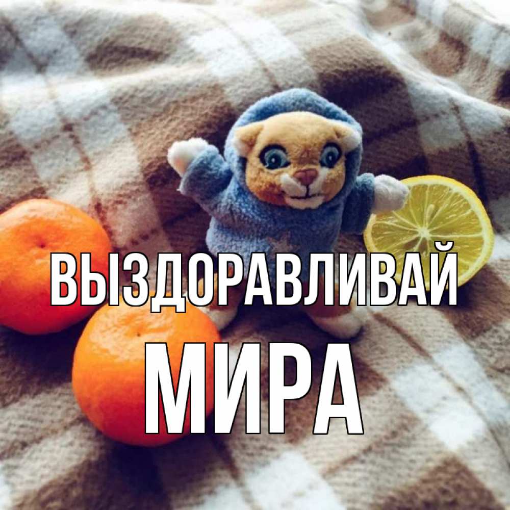 Открытка на каждый день с именем, Мира Выздоравливай вот тебе апельсинка и лимон Прикольная открытка с пожеланием онлайн скачать бесплатно 