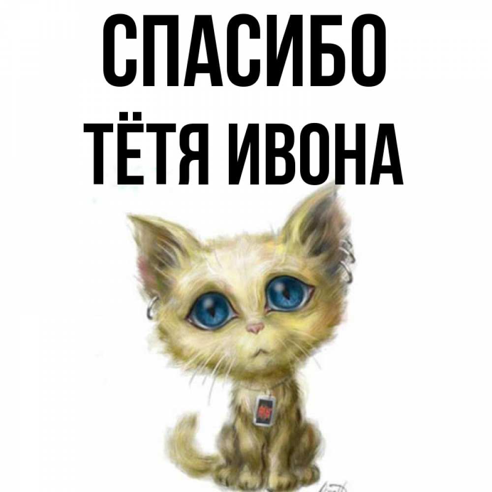 Открытка на каждый день с именем, Тётя-Ивона Спасибо рисованный кот благодарит вас Прикольная открытка с пожеланием онлайн скачать бесплатно 