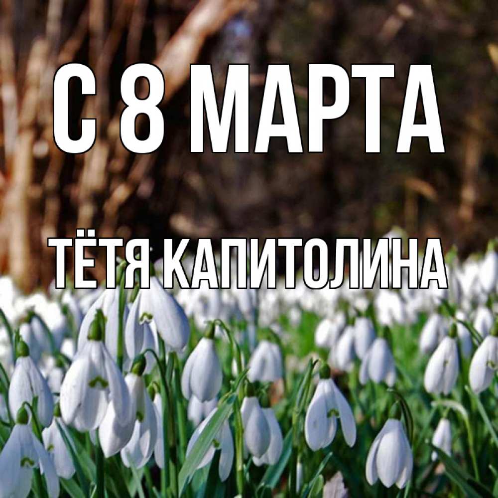 Открытка на каждый день с именем, Тётя-Капитолина С 8 МАРТА с подснежниками 1 Прикольная открытка с пожеланием онлайн скачать бесплатно 