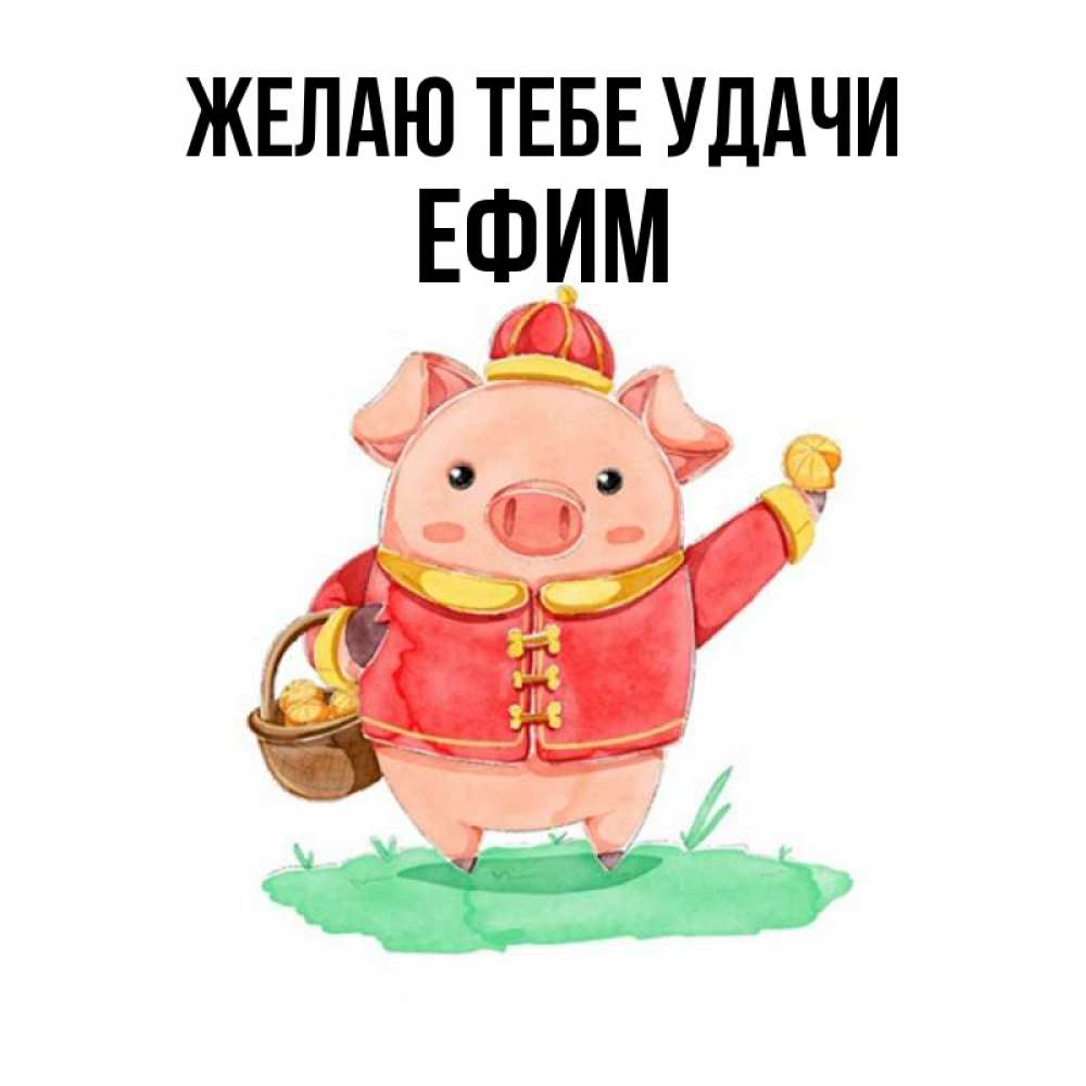 Открытка на каждый день с именем, Ефим Желаю тебе удачи поросенок Прикольная открытка с пожеланием онлайн скачать бесплатно 