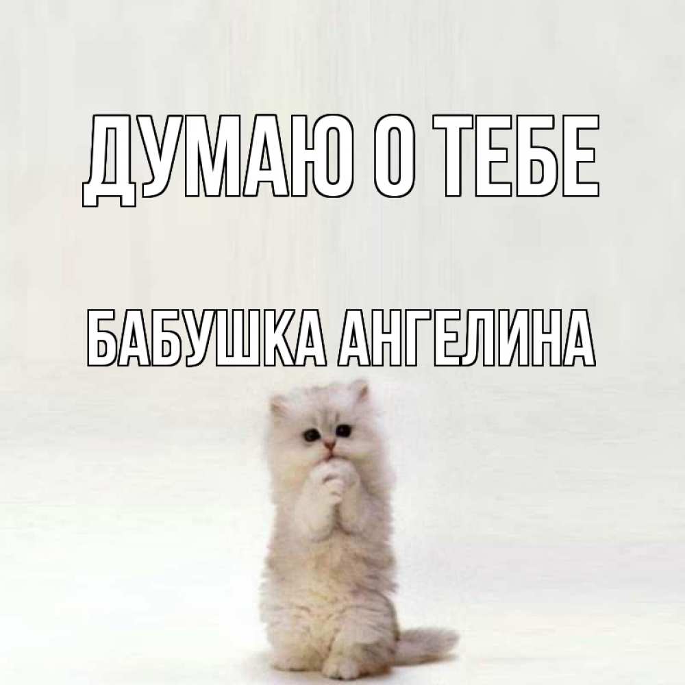 Открытка на каждый день с именем, Бабушка-Ангелина Думаю о тебе кот стоит на задних лапах Прикольная открытка с пожеланием онлайн скачать бесплатно 