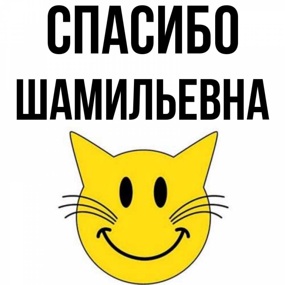 Открытка на каждый день с именем, Шамильевна Спасибо улыбающийся смайл кот Прикольная открытка с пожеланием онлайн скачать бесплатно 