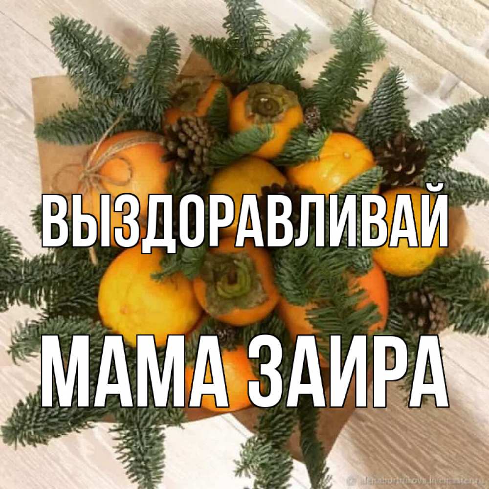 Открытка на каждый день с именем, Мама-Заира Выздоравливай апельсины и хурьма Прикольная открытка с пожеланием онлайн скачать бесплатно 