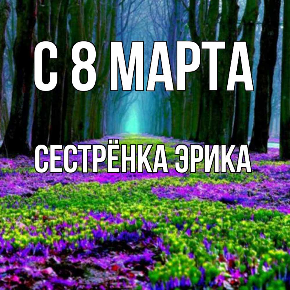 Открытка на каждый день с именем, Сестрёнка-Эрика С 8 МАРТА фиолетовые цветы в лесу 1 Прикольная открытка с пожеланием онлайн скачать бесплатно 