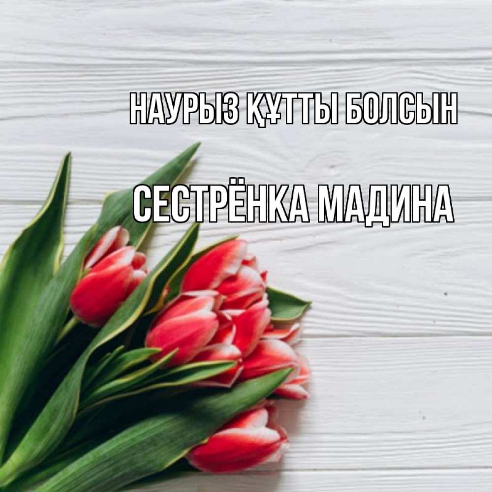 Открытка на каждый день с именем, Сестрёнка-Мадина Наурыз құтты болсын весна 2 Прикольная открытка с пожеланием онлайн скачать бесплатно 
