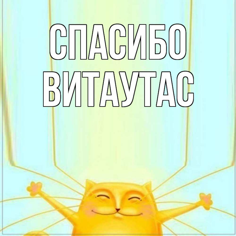 Открытка на каждый день с именем, Витаутас Спасибо кот с усами благодарит Прикольная открытка с пожеланием онлайн скачать бесплатно 