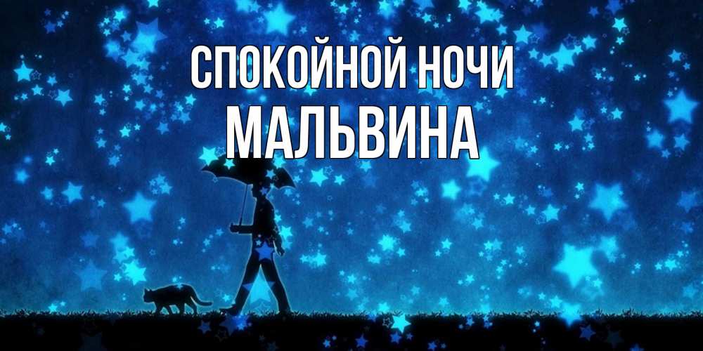 Открытка на каждый день с именем, Мальвина Спокойной ночи ночные прогулки с котом под звездами Прикольная открытка с пожеланием онлайн скачать бесплатно 