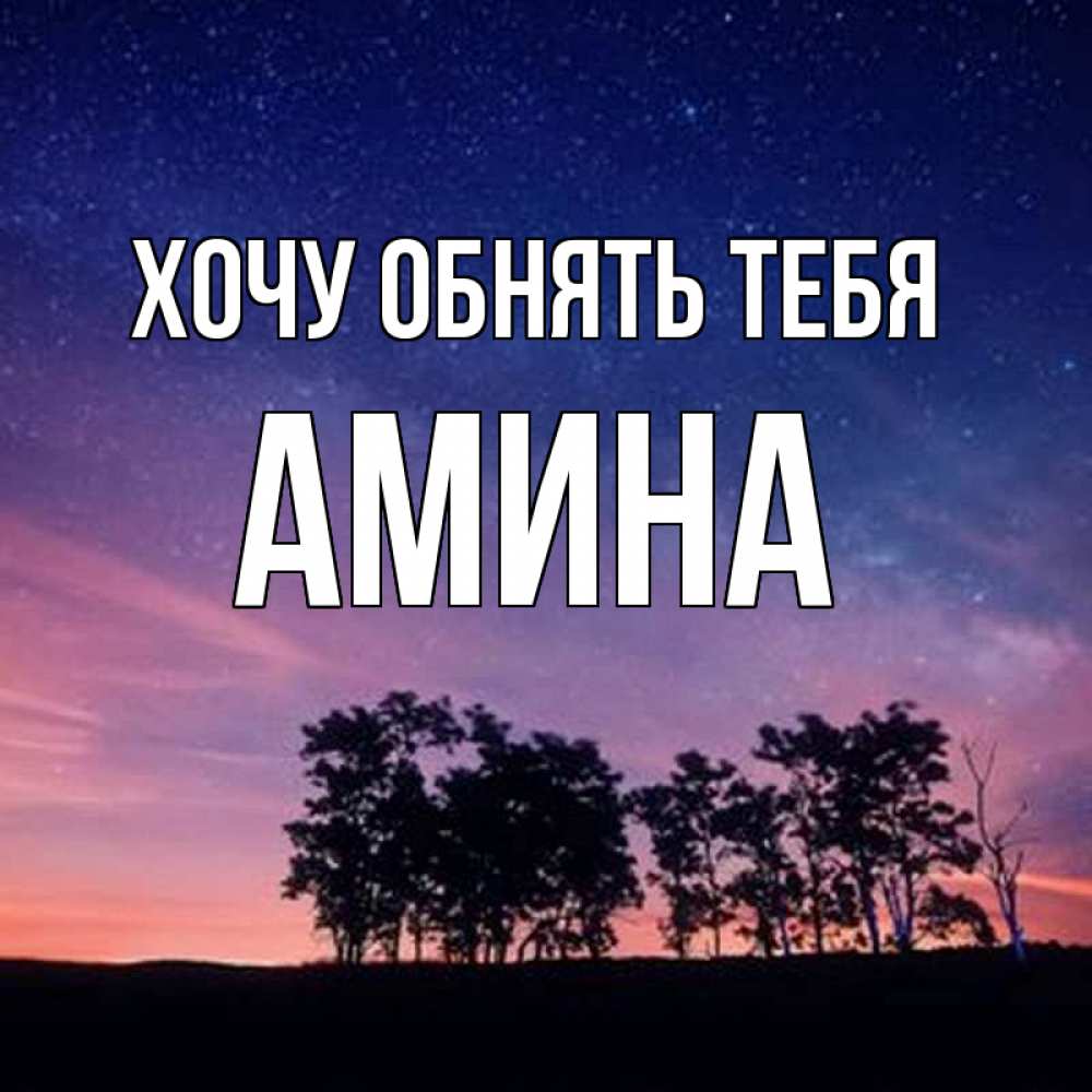 Открытка на каждый день с именем, Амина Хочу обнять тебя силуэты деревьев Прикольная открытка с пожеланием онлайн скачать бесплатно 