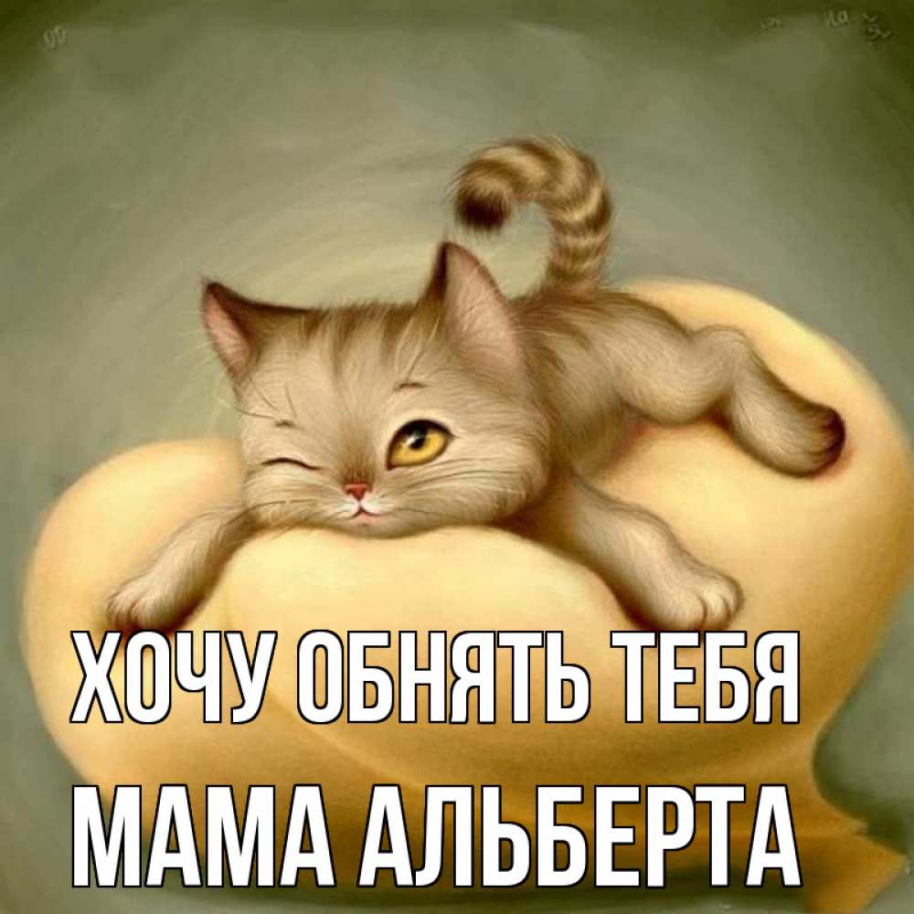 Открытка на каждый день с именем, Мама-Альберта Хочу обнять тебя кошечка Прикольная открытка с пожеланием онлайн скачать бесплатно 