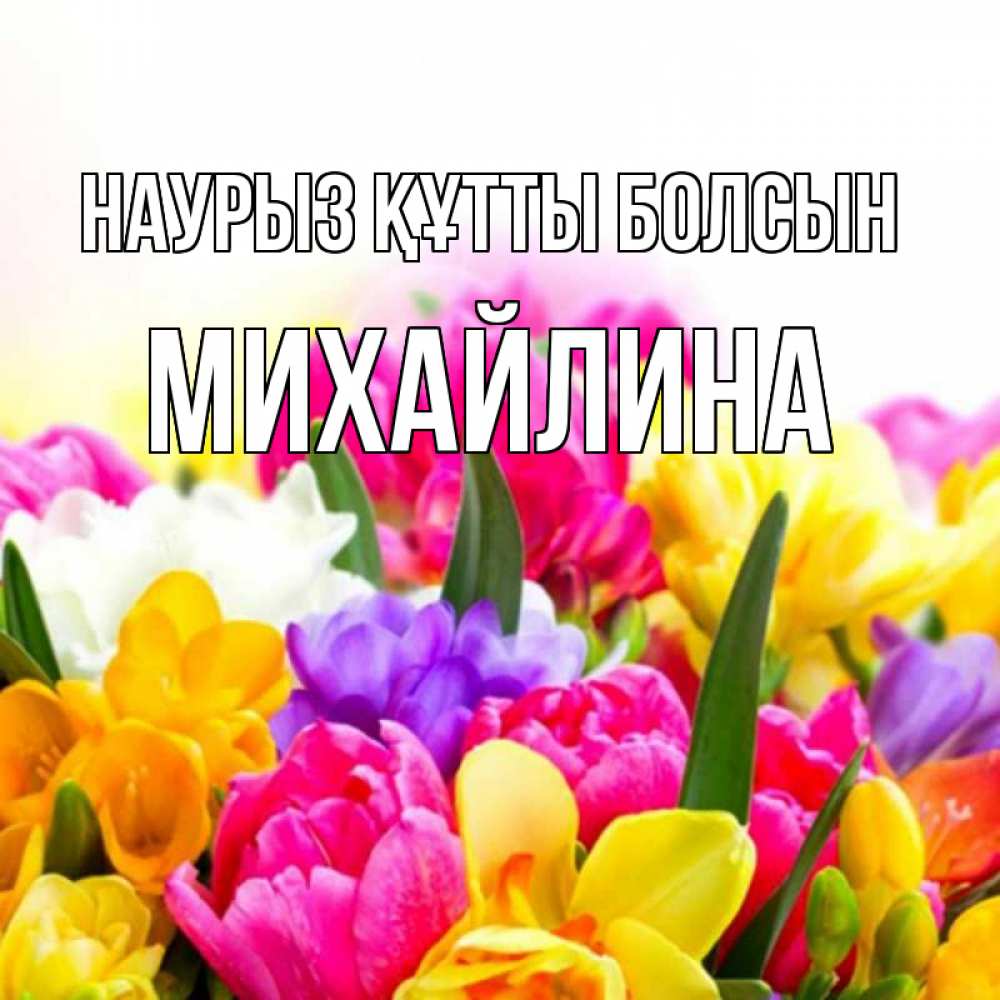 Открытка на каждый день с именем, Михайлина Наурыз құтты болсын тюльпаны Прикольная открытка с пожеланием онлайн скачать бесплатно 