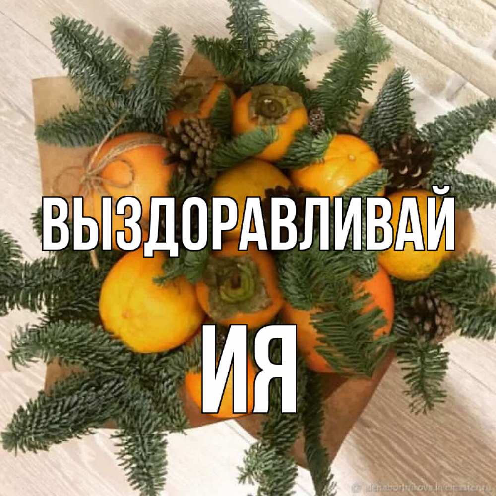 Открытка на каждый день с именем, Ия Выздоравливай апельсины и хурьма Прикольная открытка с пожеланием онлайн скачать бесплатно 