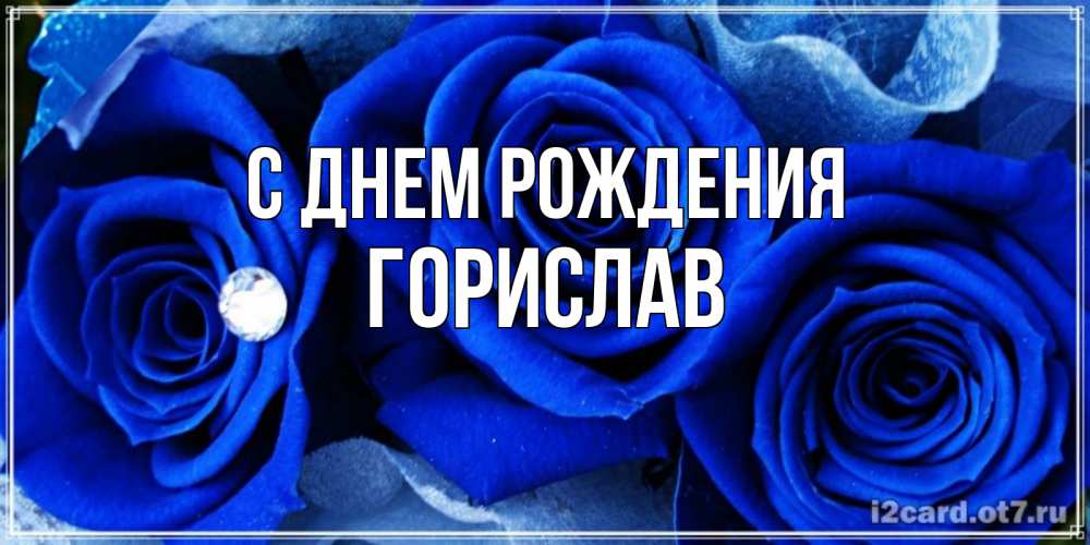 Открытка на каждый день с именем, Горислав С днем рождения синие розы в росе Прикольная открытка с пожеланием онлайн скачать бесплатно 