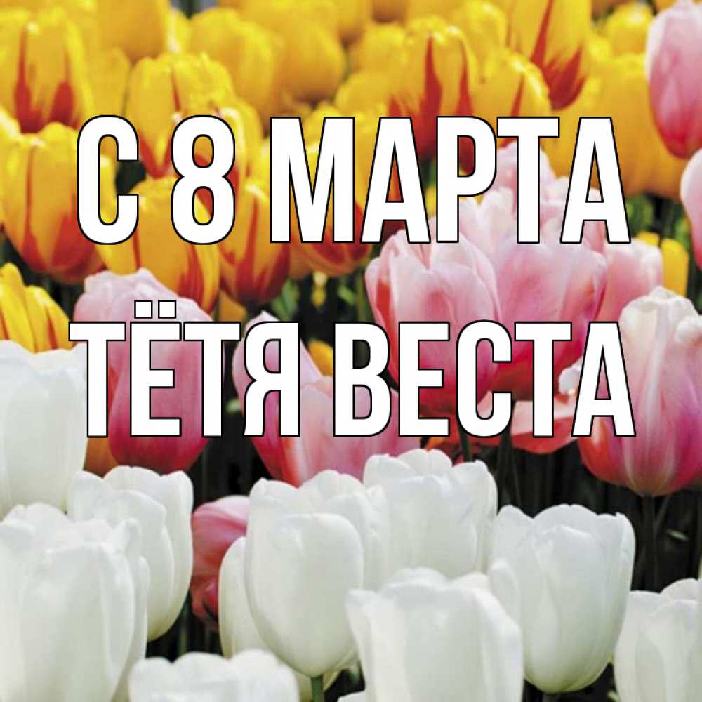 Открытка на каждый день с именем, Тётя-Веста С 8 МАРТА разноцветные цветы Прикольная открытка с пожеланием онлайн скачать бесплатно 