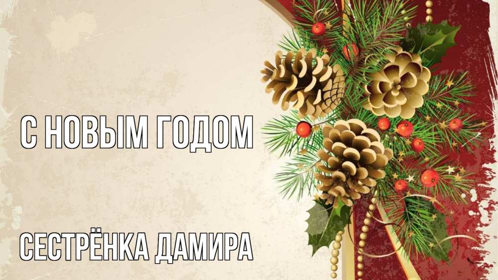 Открытка на каждый день с именем, Сестрёнка-Дамира С новым годом шишки Прикольная открытка с пожеланием онлайн скачать бесплатно 