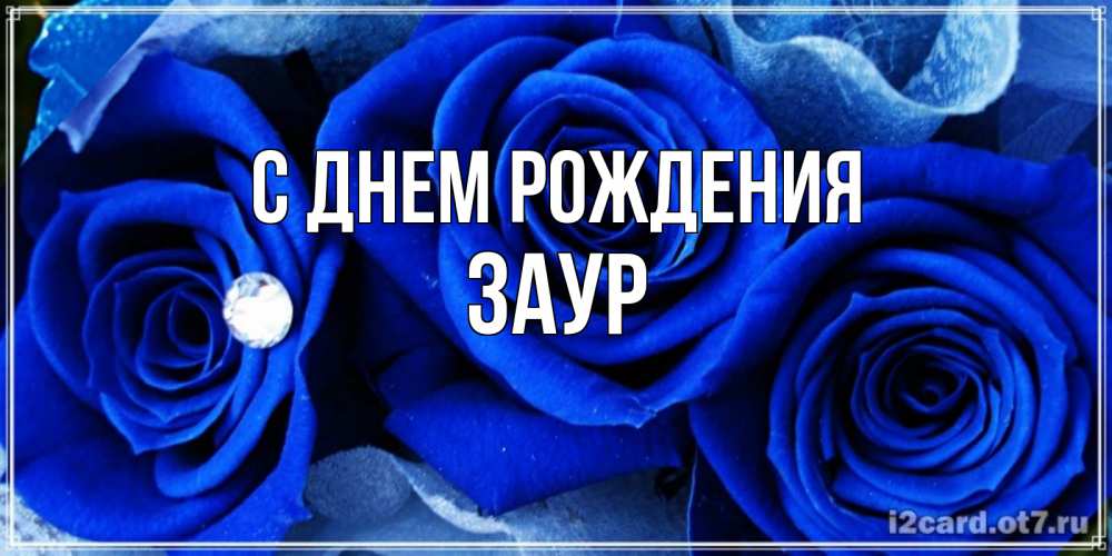 Открытка на каждый день с именем, Заур С днем рождения синие розы в росе Прикольная открытка с пожеланием онлайн скачать бесплатно 