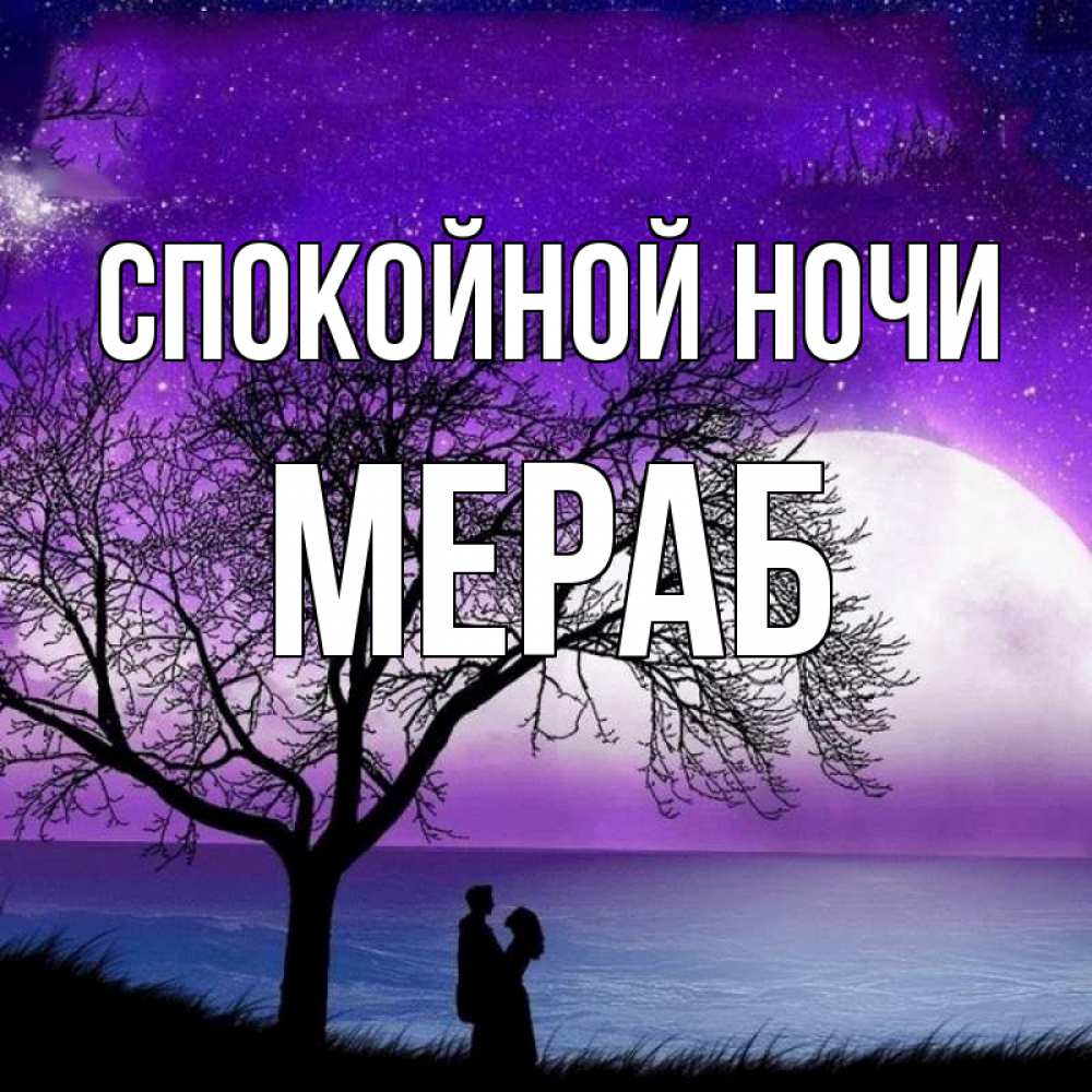 Открытка на каждый день с именем, Мераб Спокойной ночи огромная луна и парочка Прикольная открытка с пожеланием онлайн скачать бесплатно 