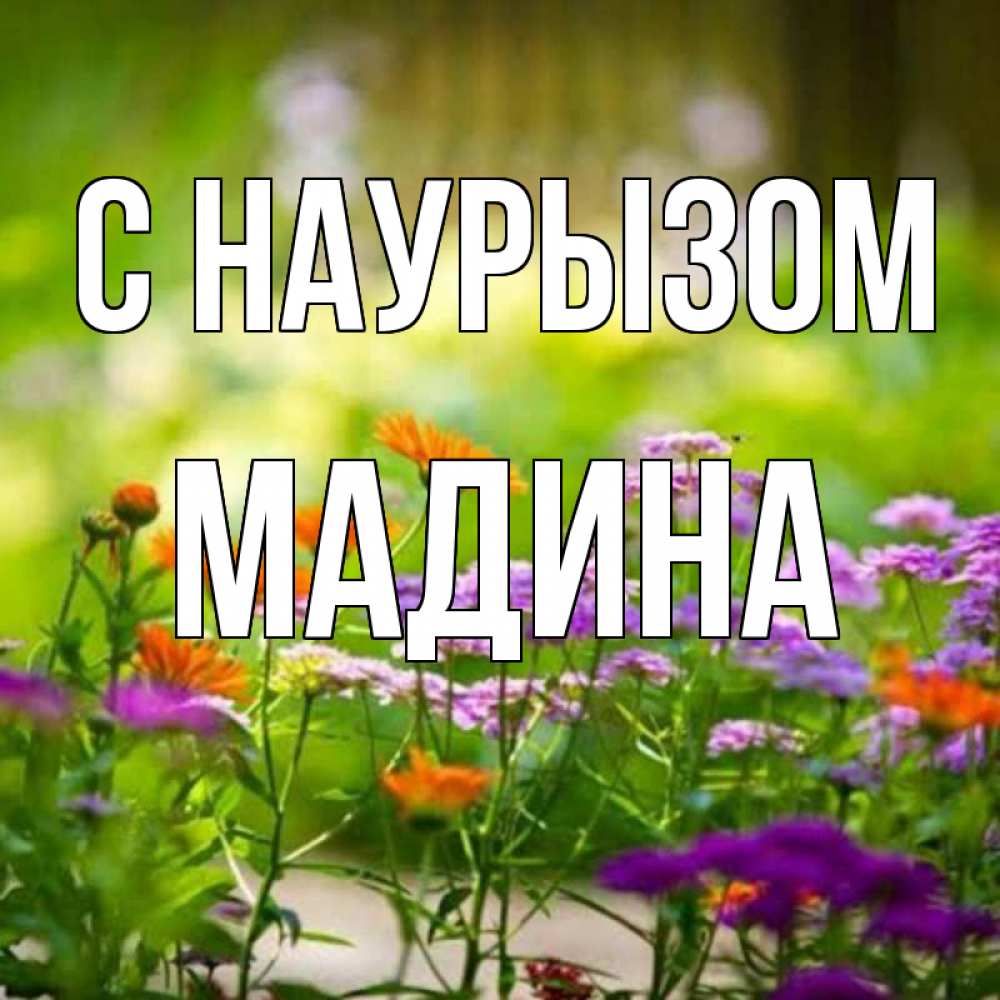 Открытка на каждый день с именем, Мадина С наурызом цветы Прикольная открытка с пожеланием онлайн скачать бесплатно 