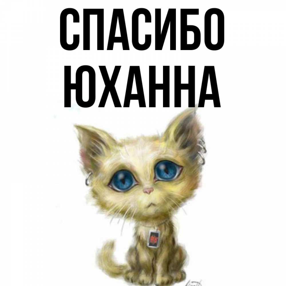 Открытка на каждый день с именем, Юханна Спасибо рисованный кот благодарит вас Прикольная открытка с пожеланием онлайн скачать бесплатно 