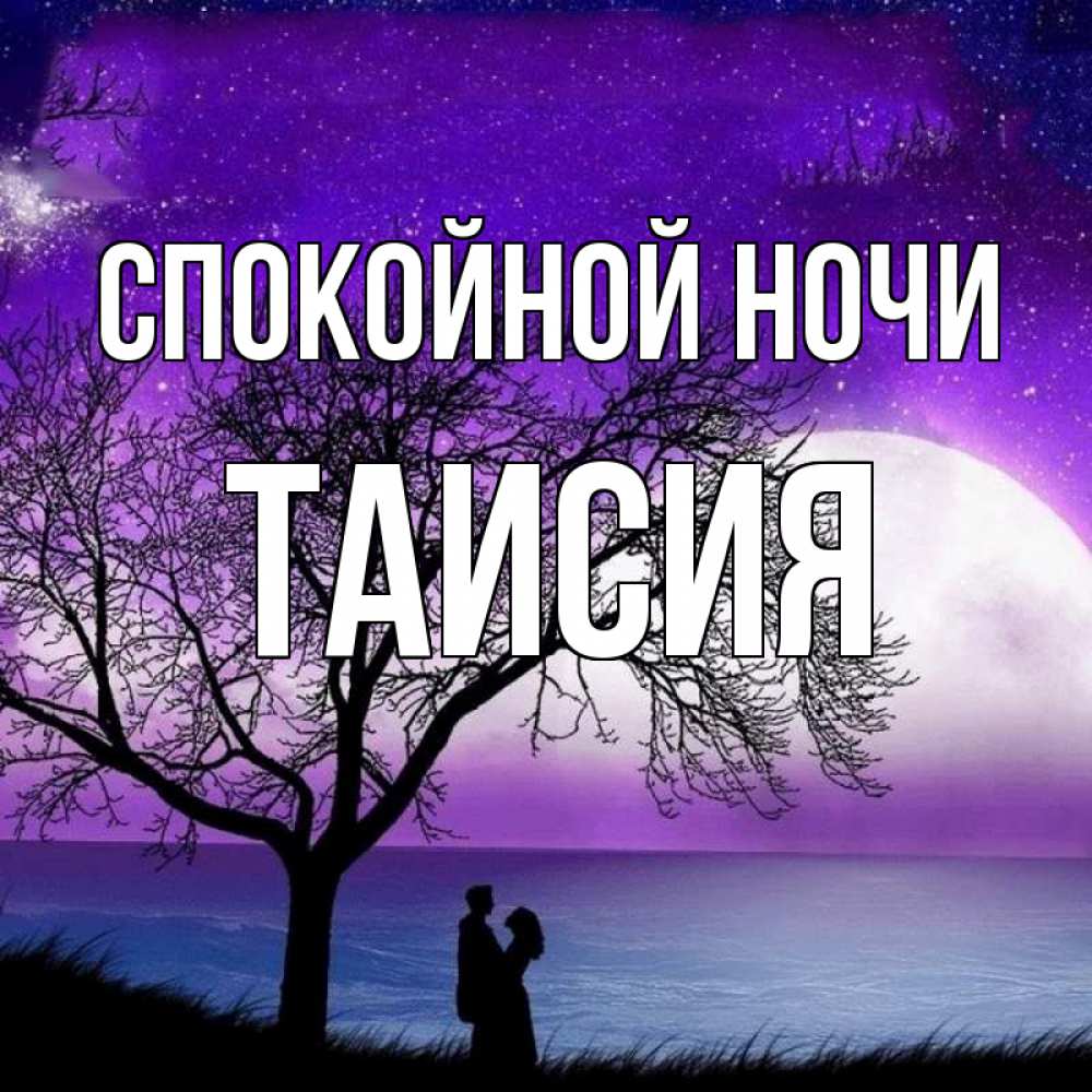 Открытка на каждый день с именем, Таисия Спокойной ночи огромная луна и парочка Прикольная открытка с пожеланием онлайн скачать бесплатно 