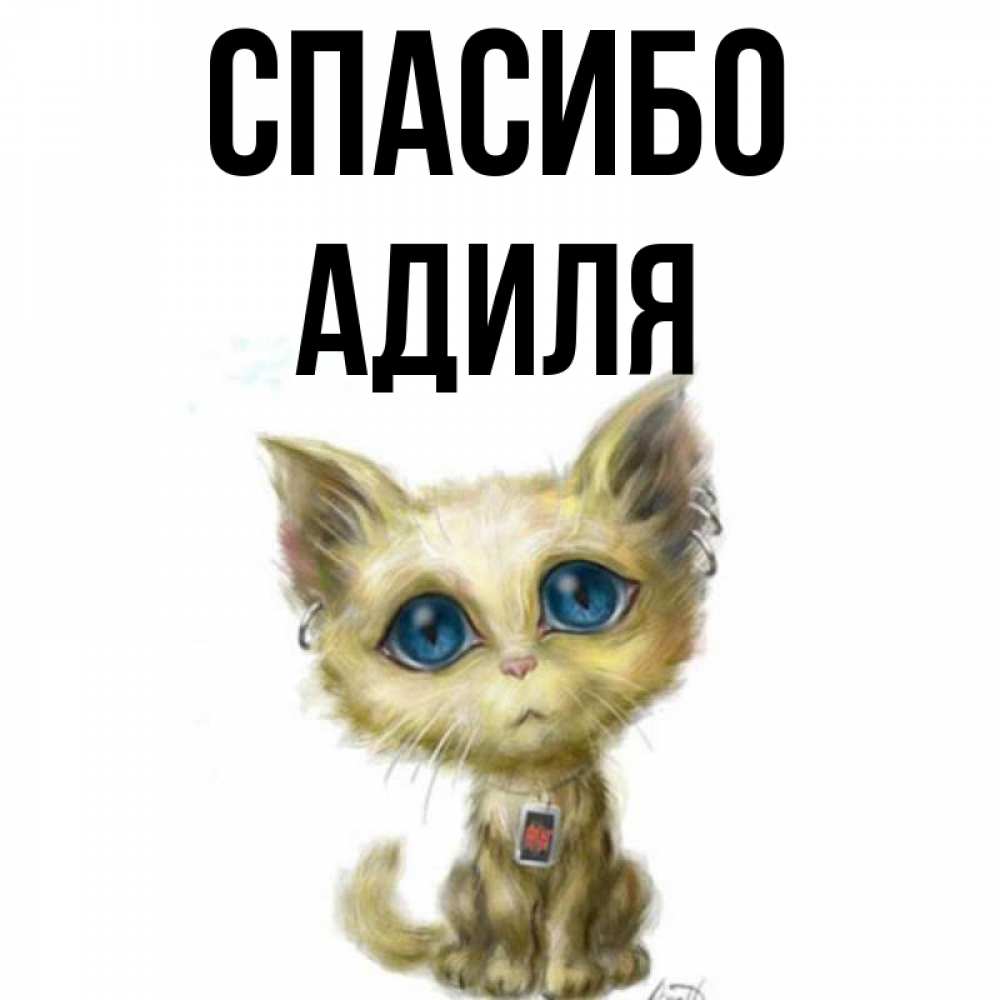 Открытка на каждый день с именем, Адиля Спасибо рисованный кот благодарит вас Прикольная открытка с пожеланием онлайн скачать бесплатно 