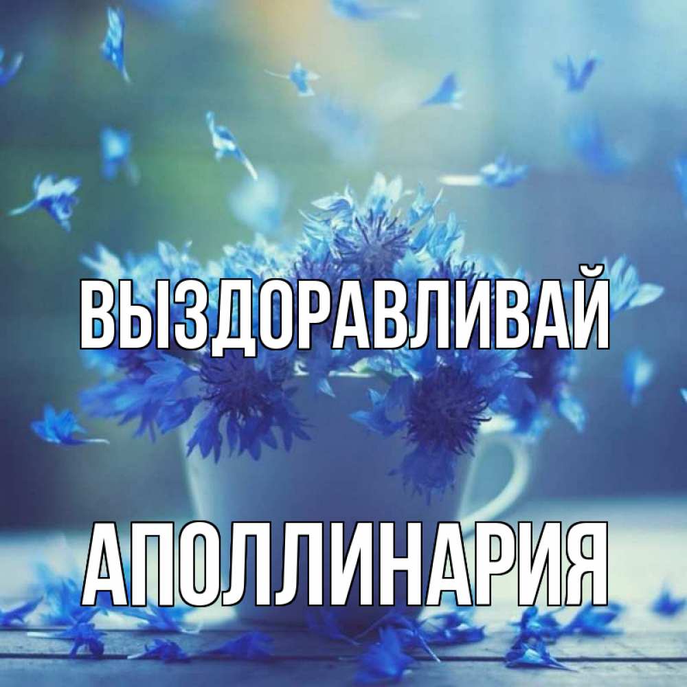 Открытка на каждый день с именем, Аполлинария Выздоравливай кружка с зельем и цветами Прикольная открытка с пожеланием онлайн скачать бесплатно 
