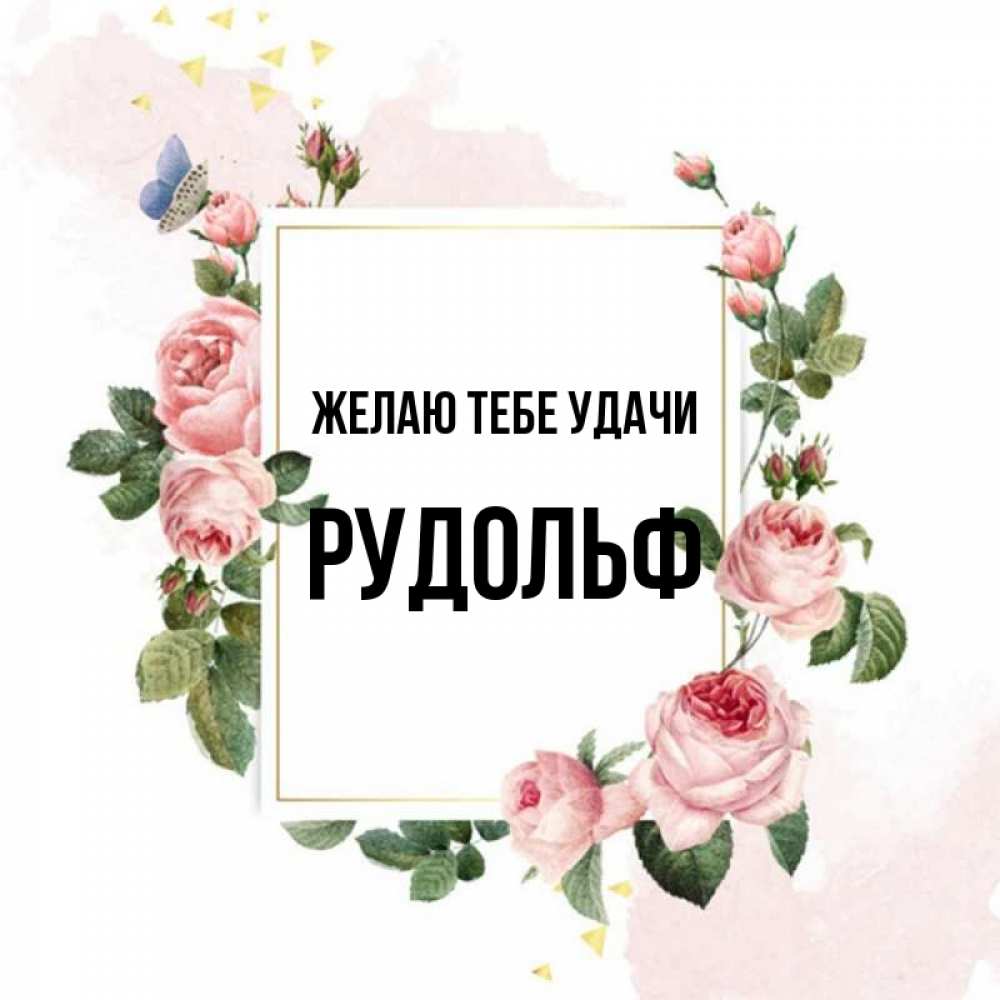 Открытка на каждый день с именем, Рудольф Желаю тебе удачи розовые розы Прикольная открытка с пожеланием онлайн скачать бесплатно 