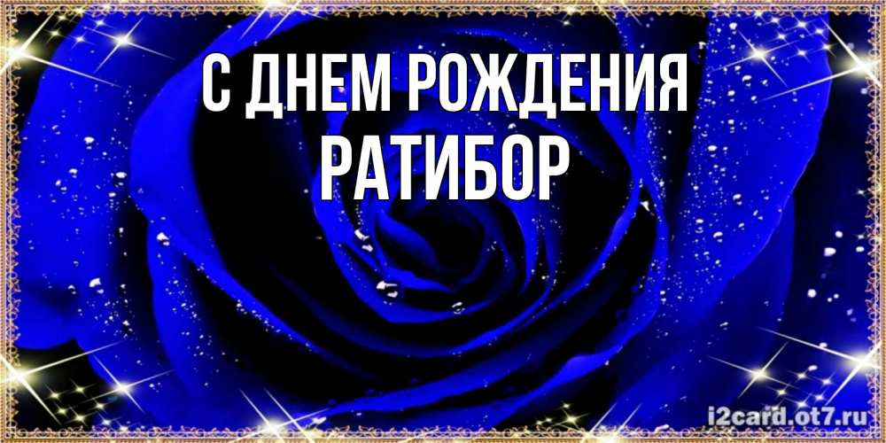 Открытка на каждый день с именем, Ратибор С днем рождения голубые цветы в росе Прикольная открытка с пожеланием онлайн скачать бесплатно 
