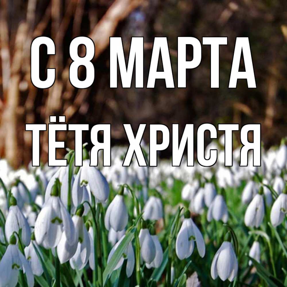 Открытка на каждый день с именем, Тётя-Христя С 8 МАРТА с подснежниками 1 Прикольная открытка с пожеланием онлайн скачать бесплатно 