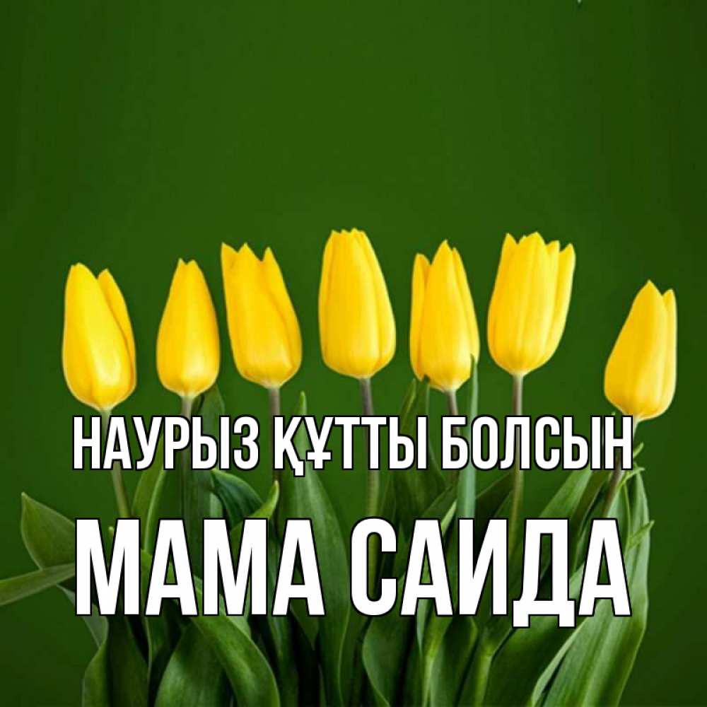 Открытка на каждый день с именем, Мама-Саида Наурыз құтты болсын желтого цвета 3 Прикольная открытка с пожеланием онлайн скачать бесплатно 