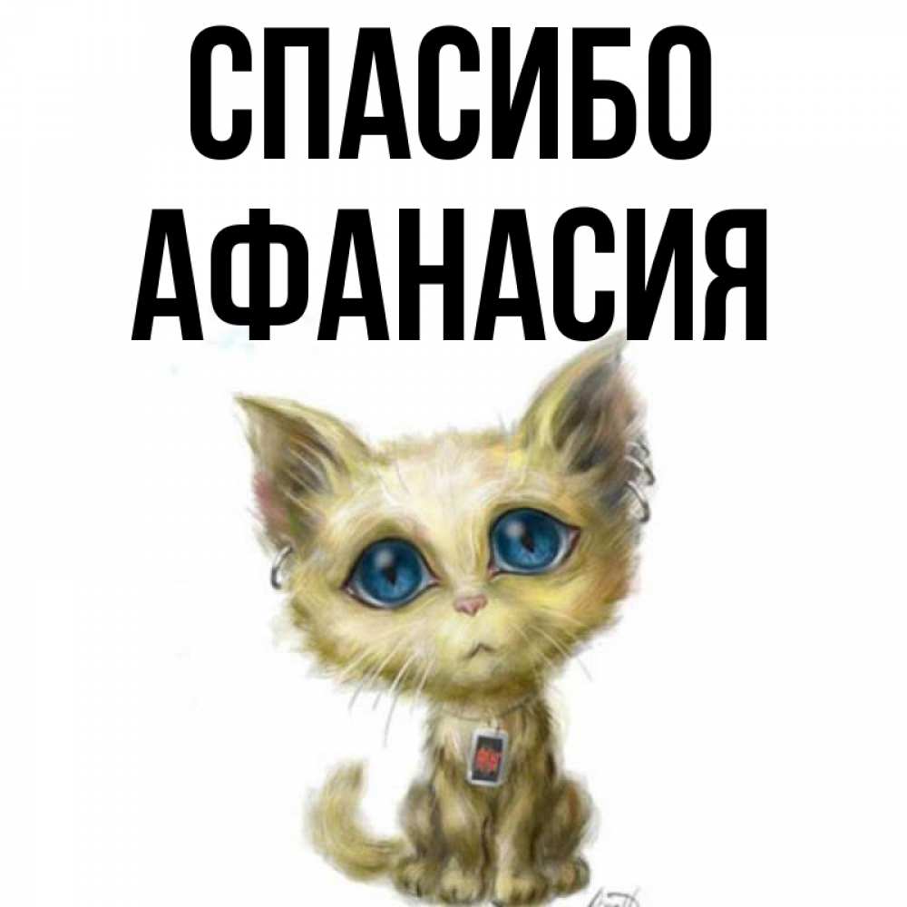 Открытка на каждый день с именем, Афанасия Спасибо рисованный кот благодарит вас Прикольная открытка с пожеланием онлайн скачать бесплатно 