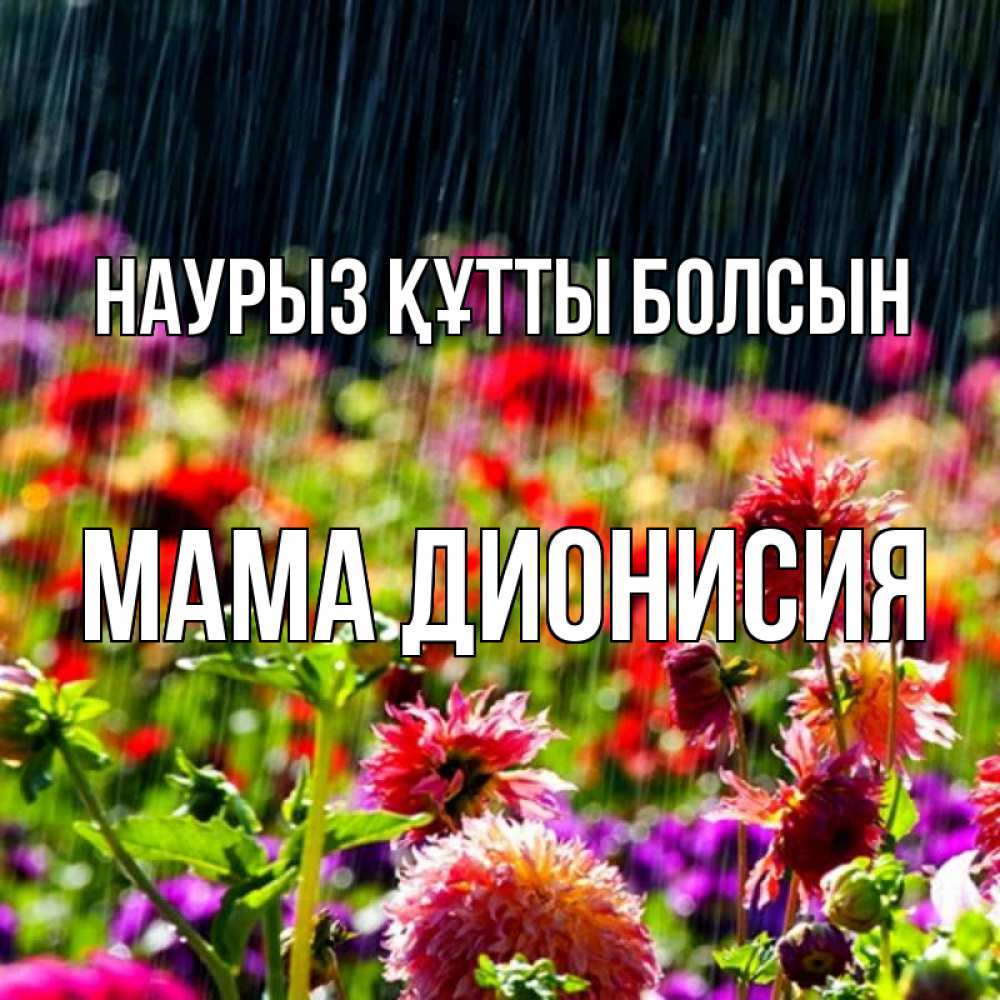 Открытка на каждый день с именем, Мама-Дионисия Наурыз құтты болсын цветы под дождиком к наурызу Прикольная открытка с пожеланием онлайн скачать бесплатно 