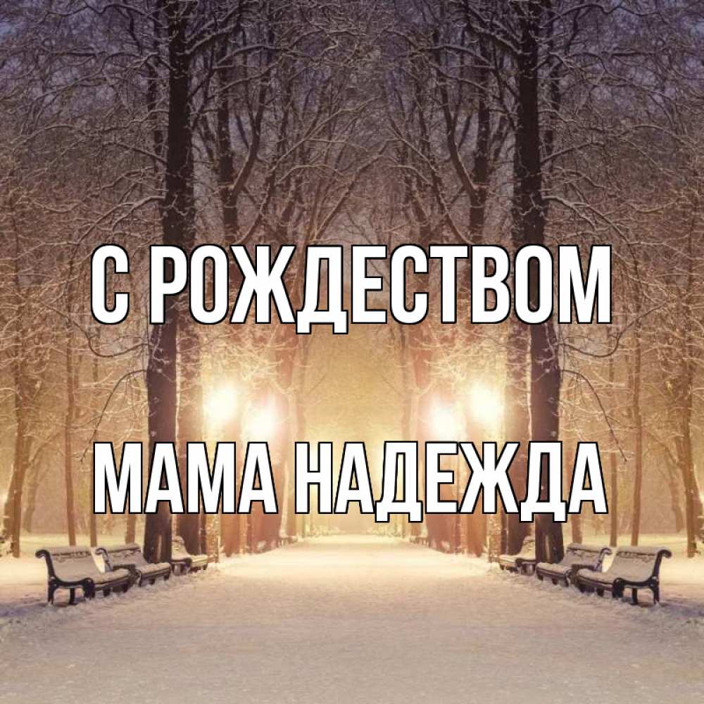 Открытка на каждый день с именем, Мама-Надежда С рождеством зима, парк, фонарь, лес Прикольная открытка с пожеланием онлайн скачать бесплатно 