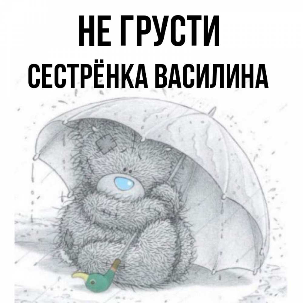 Открытка на каждый день с именем, Сестрёнка-Василина Не грусти спасите мишку Тедди Прикольная открытка с пожеланием онлайн скачать бесплатно 