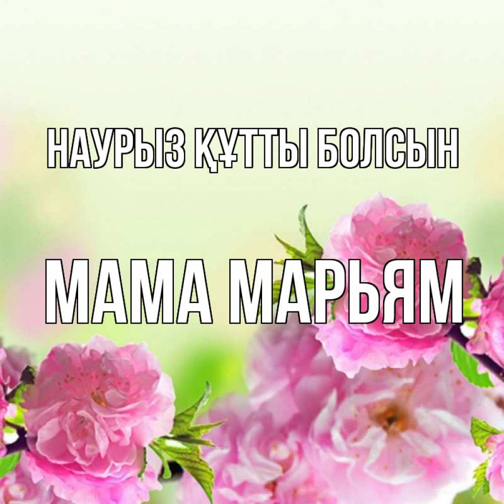 Открытка на каждый день с именем, Мама-Марьям Наурыз құтты болсын цветы Прикольная открытка с пожеланием онлайн скачать бесплатно 