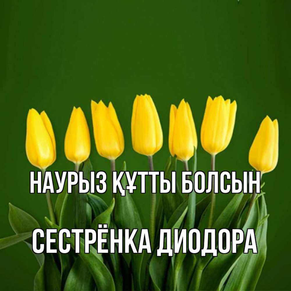 Открытка на каждый день с именем, Сестрёнка-Диодора Наурыз құтты болсын желтого цвета 3 Прикольная открытка с пожеланием онлайн скачать бесплатно 