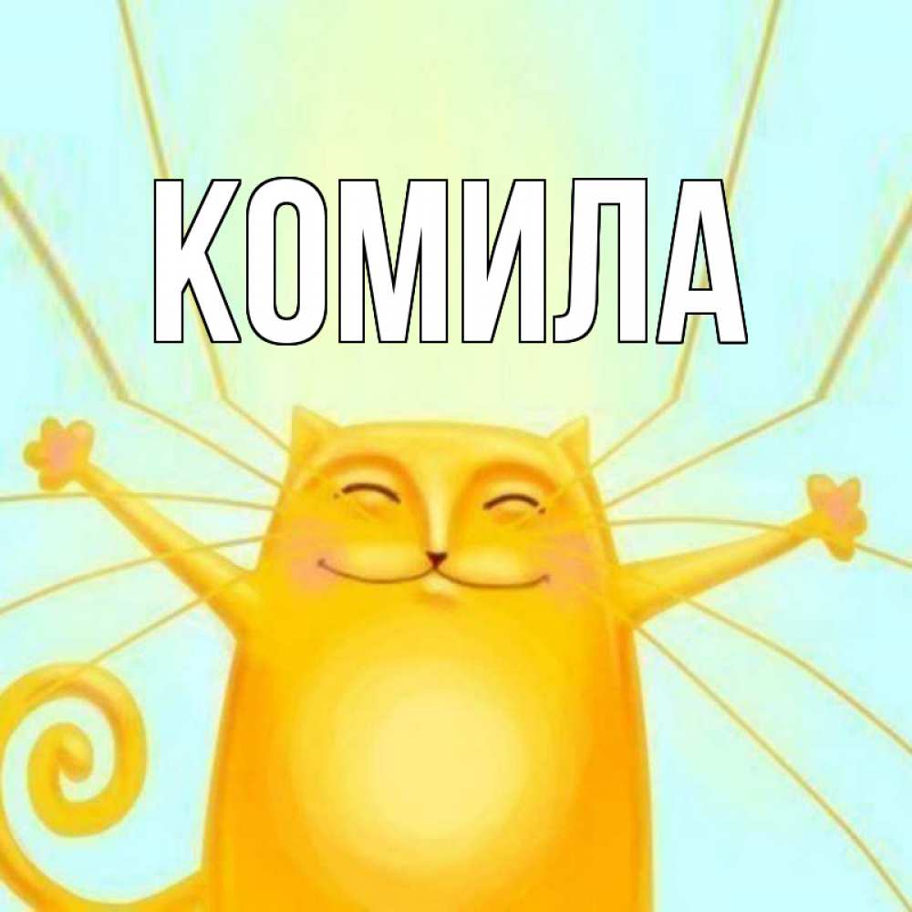 Открытка на каждый день с именем, Комила Главная солнечный обнимашечный кот Прикольная открытка с пожеланием онлайн скачать бесплатно 