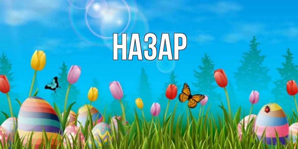 Открытка на каждый день с именем, Назар Главная небо и тюльпаны с бабочкой Прикольная открытка с пожеланием онлайн скачать бесплатно 