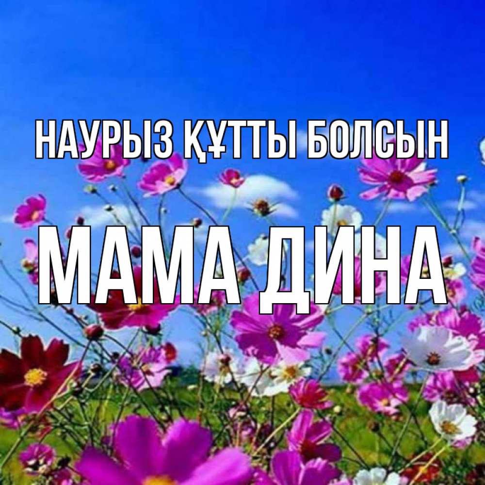 Открытка на каждый день с именем, Мама-Дина Наурыз құтты болсын цветы Прикольная открытка с пожеланием онлайн скачать бесплатно 