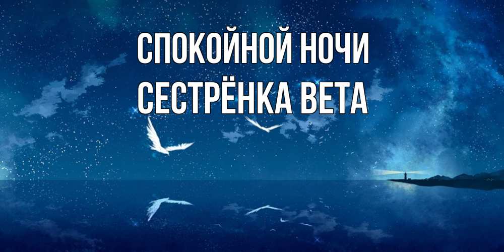 Открытка на каждый день с именем, Сестрёнка-Вета Спокойной ночи птицы летят на фоне ночного неба Прикольная открытка с пожеланием онлайн скачать бесплатно 