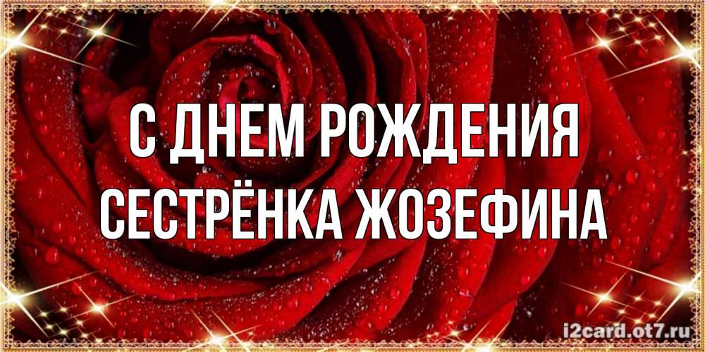 Открытка на каждый день с именем, Сестрёнка-Жозефина С днем рождения роса на розе блестящая в лучах солнца Прикольная открытка с пожеланием онлайн скачать бесплатно 