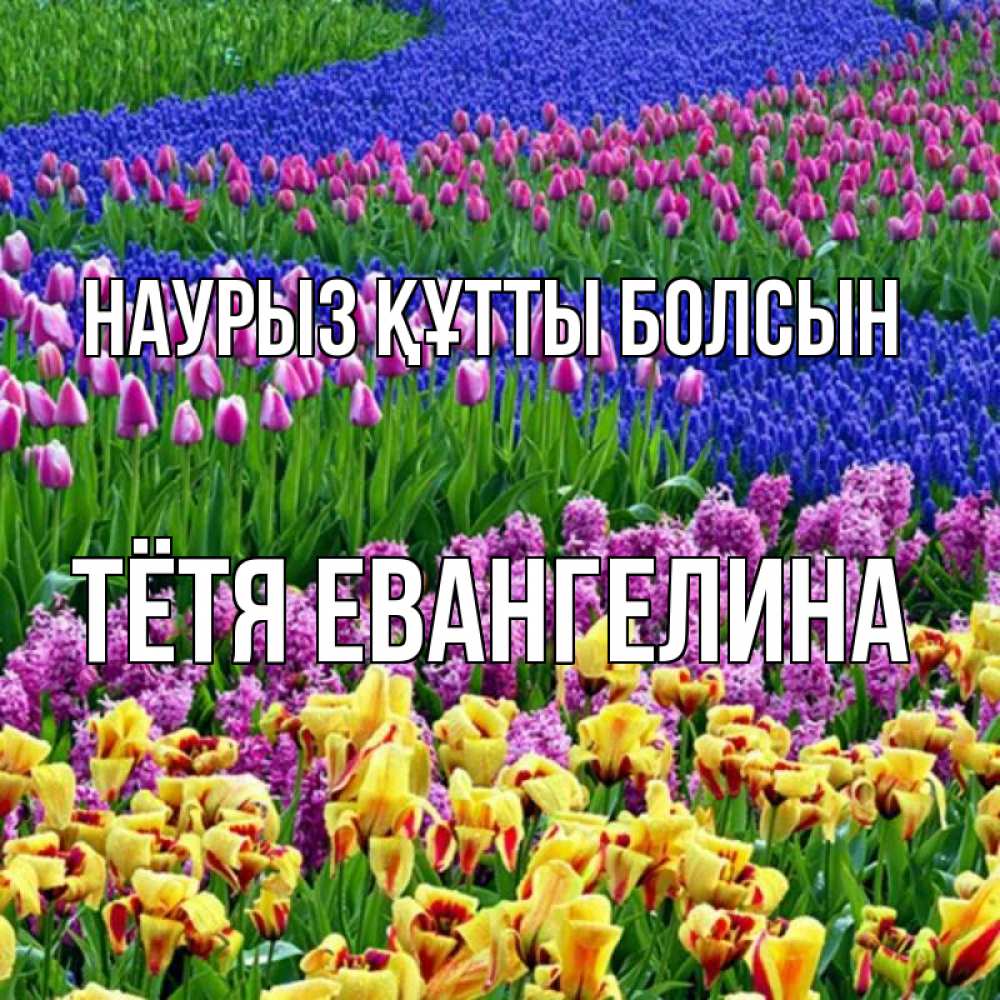 Открытка на каждый день с именем, Тётя-Евангелина Наурыз құтты болсын цветы Прикольная открытка с пожеланием онлайн скачать бесплатно 
