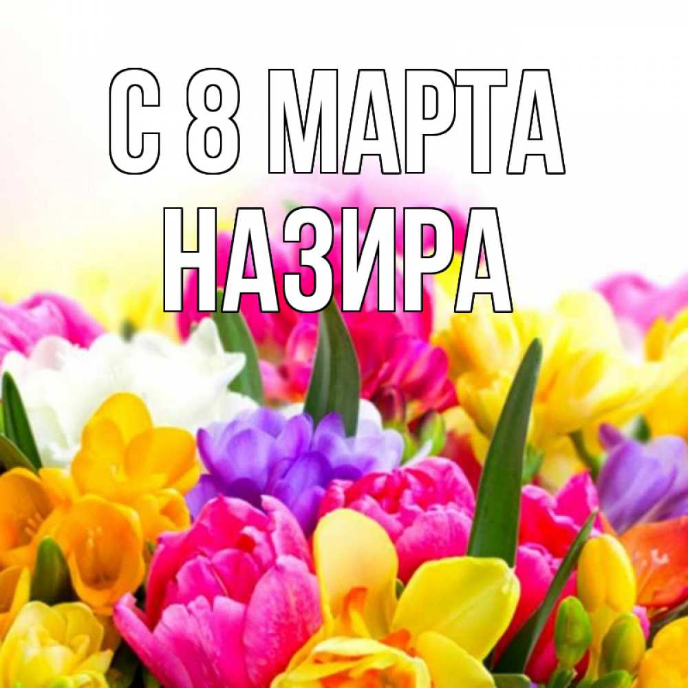 Открытка на каждый день с именем, Назира С 8 МАРТА тюльпаны Прикольная открытка с пожеланием онлайн скачать бесплатно 